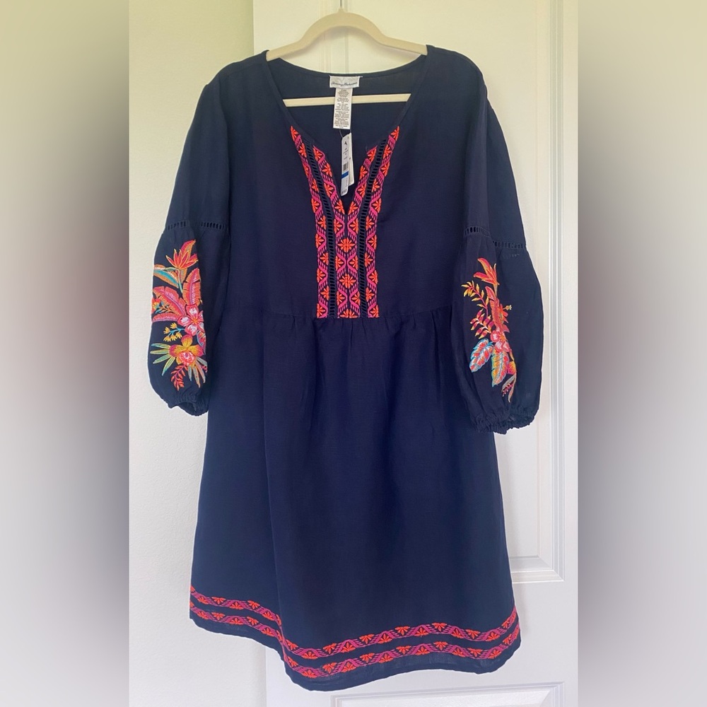 Tommy Bahama St. Lucia Tropical Embroidered Slip Dress Navy XL NWT